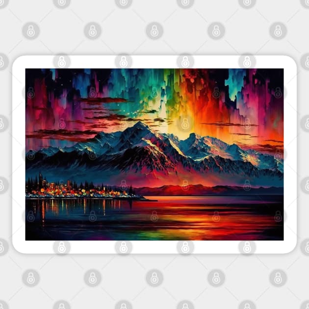 Colorful aurora borealis over Anchorage Sticker by TrooperLX1177